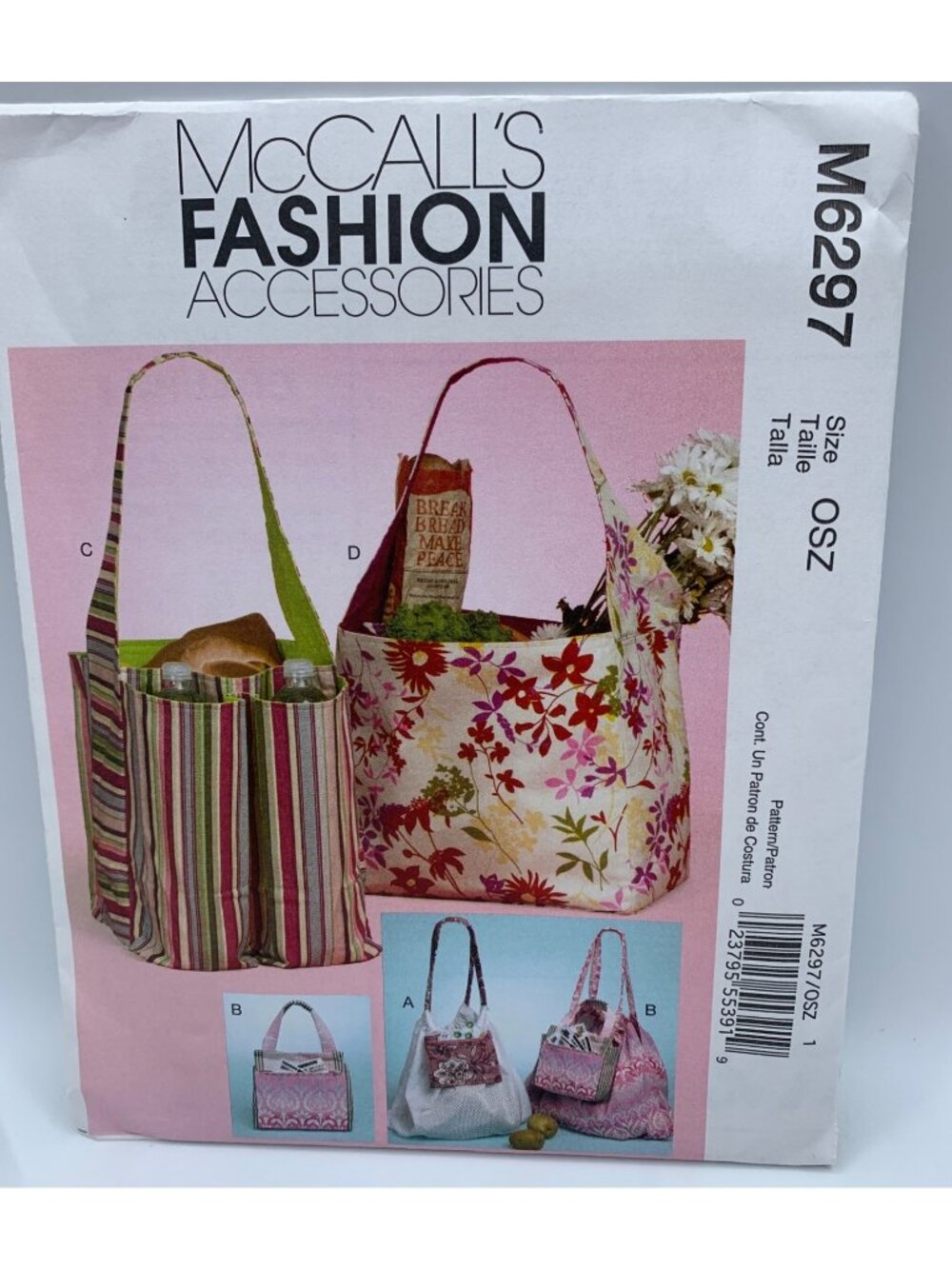 McCall's Fashion Accessories Totes Sewing Pattern M6297 Uncut 2011